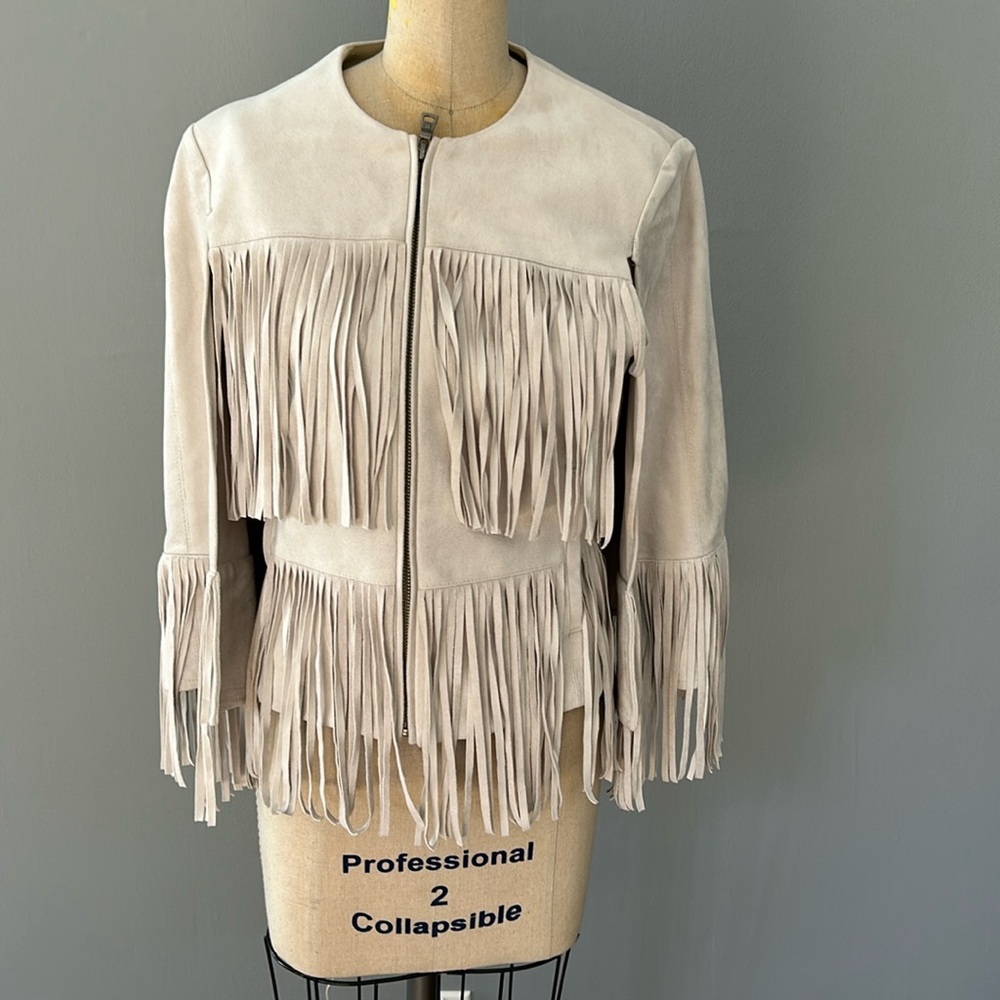 BCBGMAXAZRIA Cape Fringe Jacket